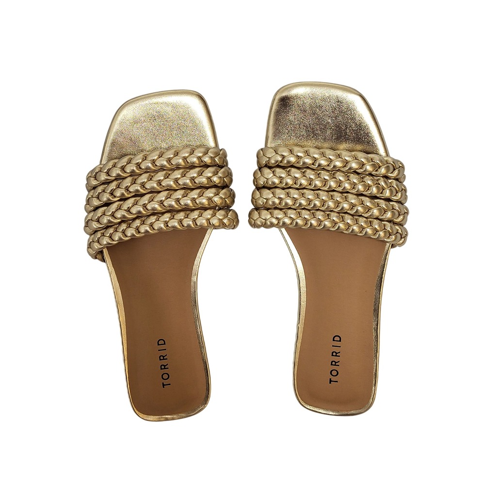 Torrid Gold Metallic Braided Slide Sandals Square Toe Wide Width 9WW 40125016
